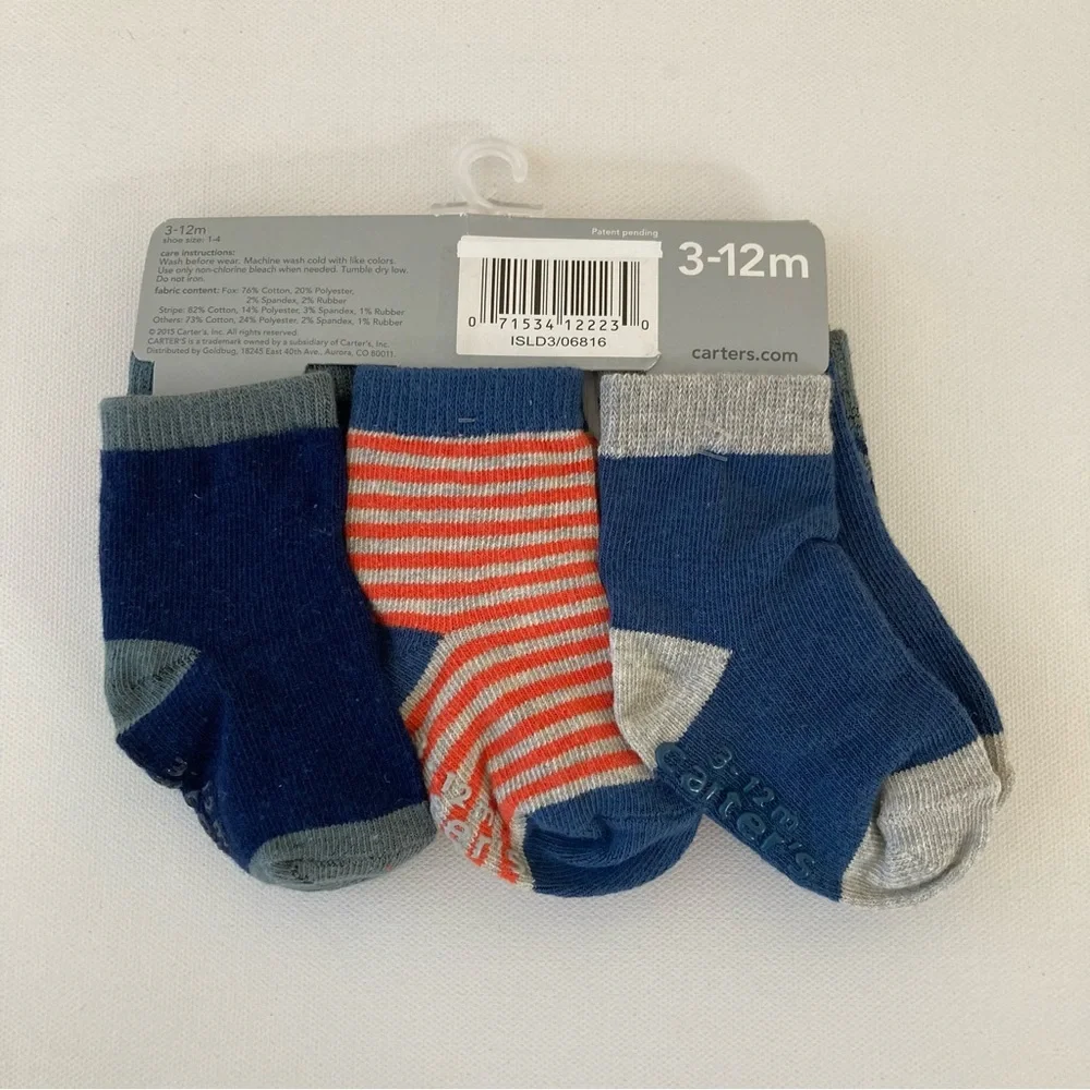 Carter’s Baby Boy 3-12 Months 6 Pack Socks Fox Blue Gray Orange